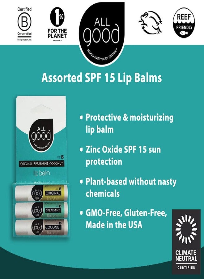 آول جود ميكس ايڤريثينج بيتر مرطب شفاه عضوي من All Good بعامل حماية من الشمس SPF15 - عناية مرطبة للشفاه بزيت الزيتون وشمع العسل والآذريون والخزامى وفيتامين E - مرطب للشفاه مع حماية من أكسيد الزنك - أصلي، نعناع وجوز الهند (عبوة من 9 قطع) - Image 2